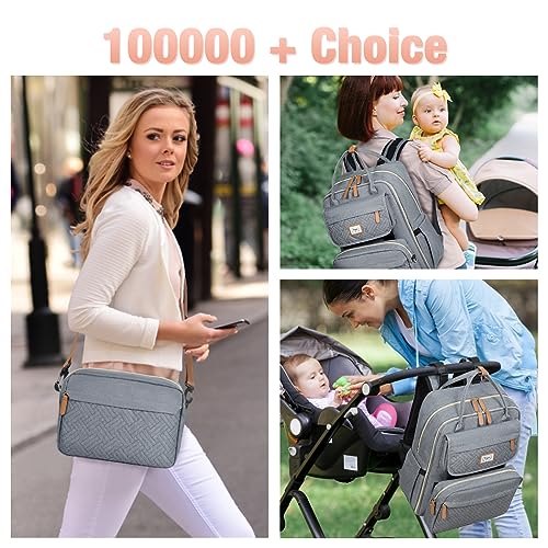 Tonyeee Diaper Bag Backpack- Removable Cross Body Bag,Travel Essentials Baby Bag with Changing Pad & Stroller Straps，Multi function Large Capacity, Waterproof and Stylish, Gray