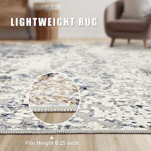 Area Rug Living Room Rugs - 5x7 Abstract Large Soft Indoor Washable Rug Neutral Modern Low Pile Carpet for Bedroom Dining Room Farmhouse Home Office - Beige Blue