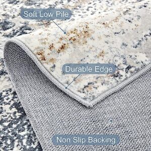Area Rug Living Room Rugs - 5x7 Abstract Large Soft Indoor Washable Rug Neutral Modern Low Pile Carpet for Bedroom Dining Room Farmhouse Home Office - Beige Blue