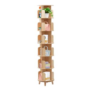 6 tier rotating bookshelves, 360 display floor standing bookcase,vertical book storage rack,wood multi-functional bookshelf organizer