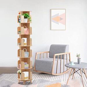 6 Tier Rotating Bookshelves, 360 Display Floor Standing Bookcase,Vertical Book Storage Rack,Wood Multi-Functional Bookshelf Organizer