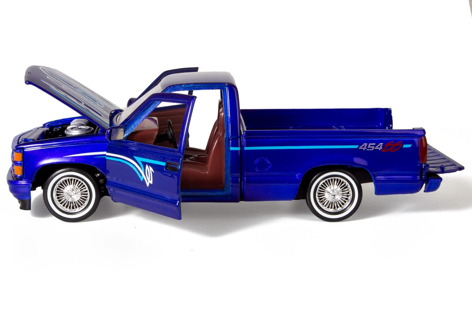 All Star Toys Motormax 1992 Chevy 454SS Pickup Lowrider Truck Candy Blue 1/24 Diecast Model Exclusive Get Low 79036