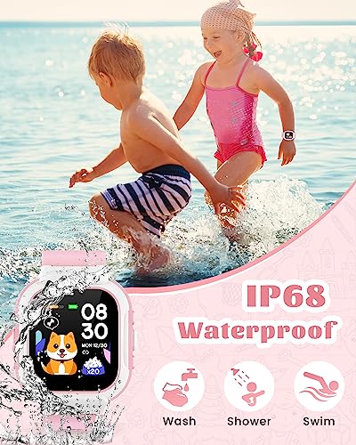 Cloudpoem Smart Watch for Kids Girls Boys, Kids Watch Fitness Tracker Watch with Pedometer Heart Rate Monitor Sleep Tracker Alarm Clocks Puzzle Games Calculator IP68 Waterproof, Kids Gift Pink