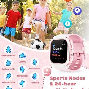 Cloudpoem Smart Watch for Kids Girls Boys, Kids Watch Fitness Tracker Watch with Pedometer Heart Rate Monitor Sleep Tracker Alarm Clocks Puzzle Games Calculator IP68 Waterproof, Kids Gift Pink