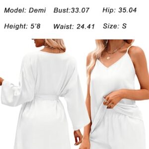 Aokosor White Silk Pajamas for Women Long Sleeve Oversized Sexy V Neck Pj Set Casual Solid 3XL