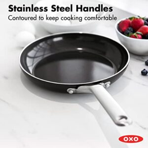 OXO Agility Series 10" Frying Pan Skillet, PFAS-Free Nonstick Lightweight Aluminum, Induction Base, Quick Even Heating, Stainless Steel Handles, Chip-Free Rims, Dishwasher & Oven Safe, Black
