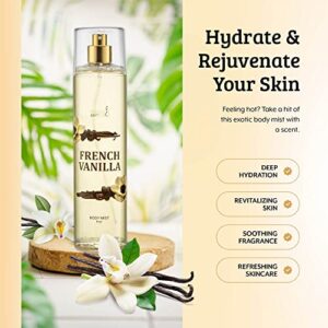 Home Spa Gift 8 oz. Fine Fragrance Body Mist Holiday Luxury Scented Body Spray for Women (French Vanilla)