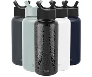 simple modern water bottle with straw lid vacuum insulated stainless steel metal thermos bottles | reusable leak proof bpa-free flask for gym, travel, sports | summit collection | 32oz, black leopard