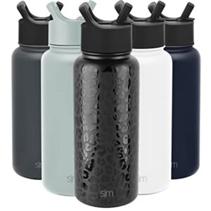 Simple Modern Water Bottle with Straw Lid Vacuum Insulated Stainless Steel Metal Thermos Bottles | Reusable Leak Proof BPA-Free Flask for Gym, Travel, Sports | Summit Collection | 32oz, Black Leopard