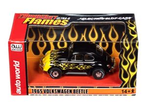 auto world thunderjet 1965 vw beetle (black w/yellow flames) ho slot car