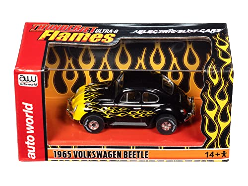 Auto World Thunderjet 1965 VW Beetle (Black w/Yellow Flames) HO Slot Car