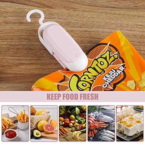 MVNIHEK 2 In 1 Mini Bag Sealer, Portable Heat Sealer and Cutter with Hook,Bag Sealer Mini Sealing Machine Kitchen Gadget for Plastic Bags Food Chip Storage (Pink)