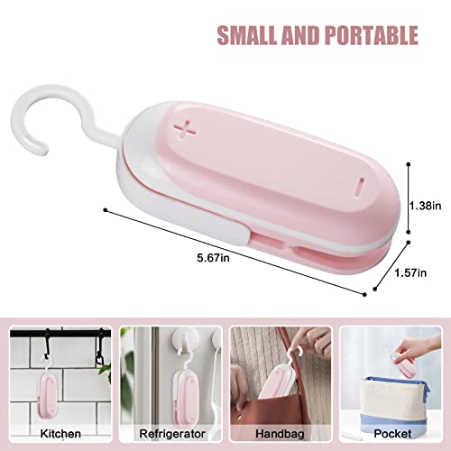 MVNIHEK 2 In 1 Mini Bag Sealer, Portable Heat Sealer and Cutter with Hook,Bag Sealer Mini Sealing Machine Kitchen Gadget for Plastic Bags Food Chip Storage (Pink)