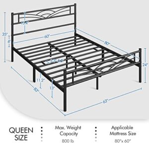 Yaheetech Queen Size Bed Frame Metal Platform Bed Mattress Foundation with Cloud-Inspired Design Headboard/Footboard/Ample Under Bed Storage/No Box Spring Needed/Queen Size Black
