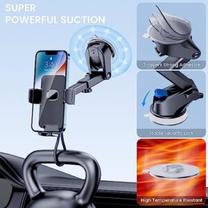 Phone Holder Car Mount for iPhone [Powerful Suction]Phone Mount for Car Dashboard Windshield Air Vent Universal Accessories [Thick Cases Friendly]Automobile Cell Phone Holder Fit for iPhone Smartphone