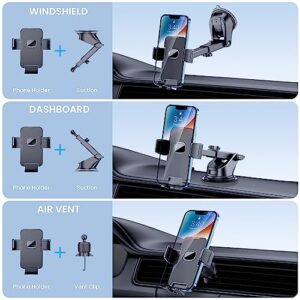 Phone Holder Car Mount for iPhone [Powerful Suction]Phone Mount for Car Dashboard Windshield Air Vent Universal Accessories [Thick Cases Friendly]Automobile Cell Phone Holder Fit for iPhone Smartphone