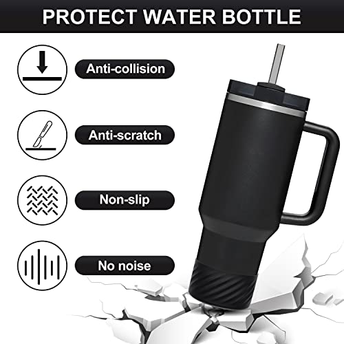 Affute Protective Silicone Boot for Stanley Quencher H2.0 40 oz & IceFlow Flip 20 oz 30 oz and hydroflask 12-24 oz, Anti-Slip Bottle Bottom Sleeve Cover (Black)