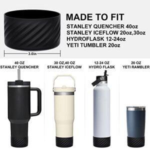 Affute Protective Silicone Boot for Stanley Quencher H2.0 40 oz & IceFlow Flip 20 oz 30 oz and hydroflask 12-24 oz, Anti-Slip Bottle Bottom Sleeve Cover (Black)