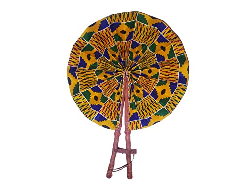 African Ankara Print Folding Fan - Large Handheld Fan for Church, Weddings, Decorative Wall, and More