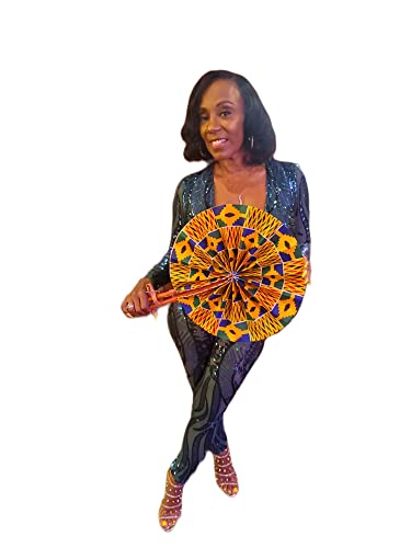 African Ankara Print Folding Fan - Large Handheld Fan for Church, Weddings, Decorative Wall, and More