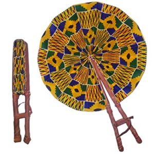 African Ankara Print Folding Fan - Large Handheld Fan for Church, Weddings, Decorative Wall, and More