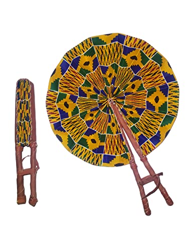 African Ankara Print Folding Fan - Large Handheld Fan for Church, Weddings, Decorative Wall, and More