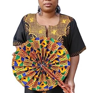 African Ankara Print Folding Fan - Large Handheld Fan for Church, Weddings, Decorative Wall, and More