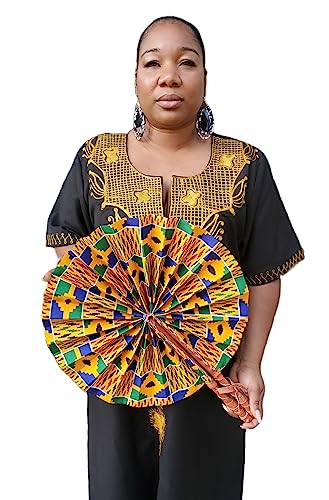 African Ankara Print Folding Fan - Large Handheld Fan for Church, Weddings, Decorative Wall, and More