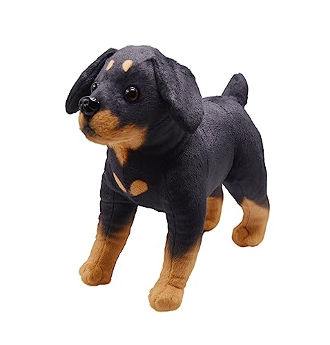 YONLIT Lifelike Rottweiler Dog Stuffed Animal Simulated Plush Puppy Toy Doll Super Realistic Black Dogs Act Like Real Excellent Gifts for Kids Birthday Party Dog Collection 12 Inches