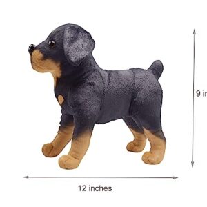 YONLIT Lifelike Rottweiler Dog Stuffed Animal Simulated Plush Puppy Toy Doll Super Realistic Black Dogs Act Like Real Excellent Gifts for Kids Birthday Party Dog Collection 12 Inches