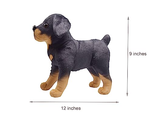 YONLIT Lifelike Rottweiler Dog Stuffed Animal Simulated Plush Puppy Toy Doll Super Realistic Black Dogs Act Like Real Excellent Gifts for Kids Birthday Party Dog Collection 12 Inches