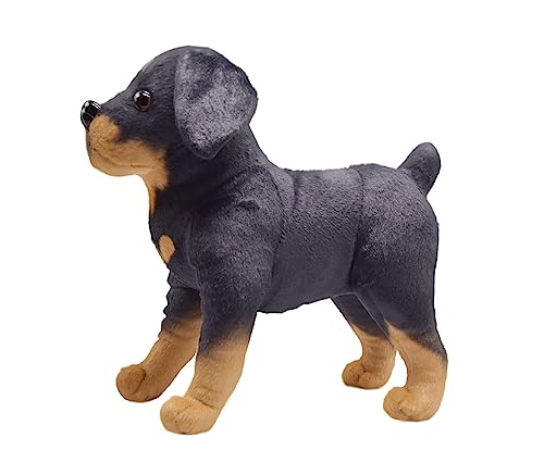 YONLIT Lifelike Rottweiler Dog Stuffed Animal Simulated Plush Puppy Toy Doll Super Realistic Black Dogs Act Like Real Excellent Gifts for Kids Birthday Party Dog Collection 12 Inches