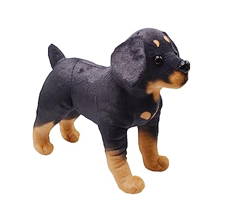 YONLIT Lifelike Rottweiler Dog Stuffed Animal Simulated Plush Puppy Toy Doll Super Realistic Black Dogs Act Like Real Excellent Gifts for Kids Birthday Party Dog Collection 12 Inches