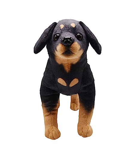 YONLIT Lifelike Rottweiler Dog Stuffed Animal Simulated Plush Puppy Toy Doll Super Realistic Black Dogs Act Like Real Excellent Gifts for Kids Birthday Party Dog Collection 12 Inches