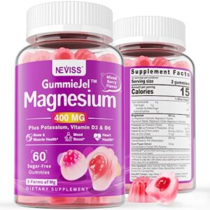 sugar-free magnesium filled gummies 400mg - 5 highly-absorbable forms (mg glycinate, taurate, malate & more) - w/potassium, zinc, vitamin d3 & b6 25mg - supports muscles, bones, mood & energy, 60cts