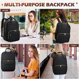 Laptop Backpack for Women 15.6 Inch Waterproof Travel Backpack with USB Port Fashion Work Business Computer Backpack Purse Large Teacher Nurse Bags Casual Daypacks for Travel College Business, Black