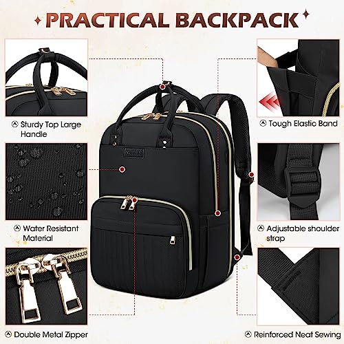 Laptop Backpack for Women 15.6 Inch Waterproof Travel Backpack with USB Port Fashion Work Business Computer Backpack Purse Large Teacher Nurse Bags Casual Daypacks for Travel College Business, Black