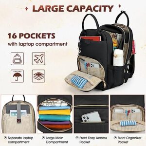 Laptop Backpack for Women 15.6 Inch Waterproof Travel Backpack with USB Port Fashion Work Business Computer Backpack Purse Large Teacher Nurse Bags Casual Daypacks for Travel College Business, Black