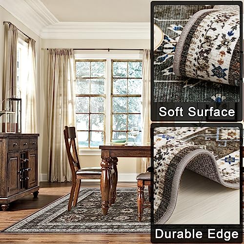 8x10 Area Rugs for Living Room: Large Machine Washable Rugs with Non-Slip Backing Non-Shedding Stain Resistant, Vintage Floral Carpet for Dining Room Bedroom Nursery Home Office - Gray/Black