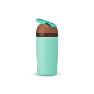owala kids flip insulated stainless-steel water bottle with straw and locking lid, 14-ounce, brown/teal (mint chocolate chip)