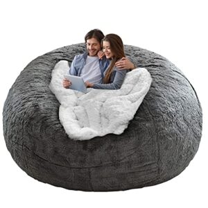 yudoutech bean bag chair cover(cover only,no filler),big round soft fluffy pv velvet washable bean bag lazy sofa bed cover for adults,living room bedroom furniture outside cover,5ft dark grey.