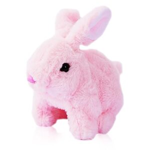 hopping bunny toys for kids interactive electronic pet plush with sounds and movements - walking, barking, tail wagging, stretching companion animal dog toys gifts for girls toddlers(pink, 7in)