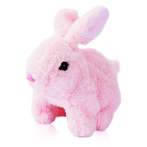 Hopping Bunny Toys for Kids Interactive Electronic Pet Plush with Sounds and Movements - Walking, Barking, Tail Wagging, Stretching Companion Animal Dog Toys Gifts for Girls Toddlers(Pink, 7in)