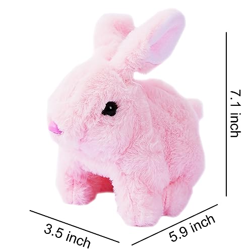 Hopping Bunny Toys for Kids Interactive Electronic Pet Plush with Sounds and Movements - Walking, Barking, Tail Wagging, Stretching Companion Animal Dog Toys Gifts for Girls Toddlers(Pink, 7in)
