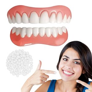 fake teeth, 2 pcs veneers dentures socket for women and men, dental veneers for temporary tooth repair upper and lower jaw, protect your teeth and regain confident smile, bright white-1-2