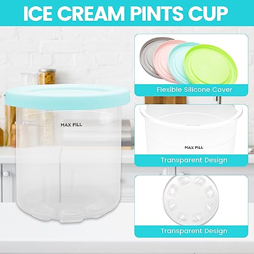 TERWOK Ice Cream Pints Containers - 4 Pack Ice Cream Containers and Lids Replacement for Ninja Creami Compatible with NC300,NC301,CN305A,CN301CO(4)