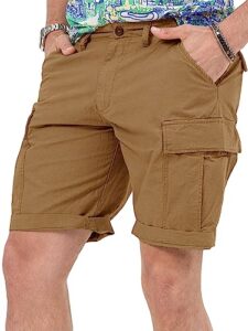 gafeng men's cotton cargo shorts twill casual lightweight outdoor hiking relaxed fit trousers khaki