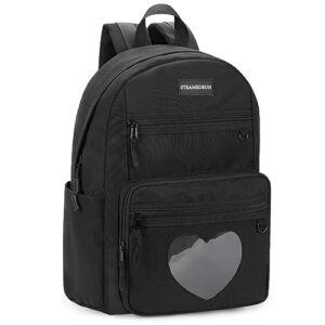 steamedbun aesthetic backpack for teen girls, kawaii backpack for school, cute ita backpack with insert(heart black)