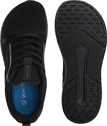 WHITIN Men's Wide Width Toe Box Running Shoes Zero Drop Size 11 11.5 Athletics Tennis Breathable Lightweight Rubber Non Slip Cushioned Black 45