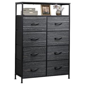 wlive fabric dresser for bedroom, storage drawer unit,dresser with 8 deep drawers for office, college dorm, charcoal black wood grain print